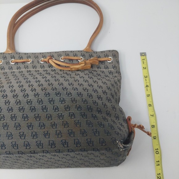 Dooney and Bourke Monogrammed Grey Tote with Brown Leather Tassel Shoulder Bag - Picture 11 of 12